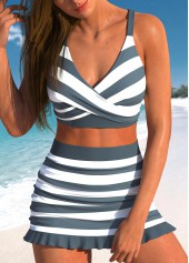 Criss Cross Striped Dark Grey Bikini Set