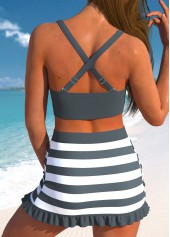 Criss Cross Striped Dark Grey Bikini Set | thumb picture 