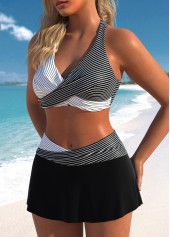 Surplice Striped Black Patchwork Bikini Set | thumb picture 