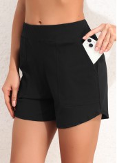 Pocket High Waisted Black Swim Shorts