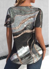 Dark Grey Marl Lace Up Marble Print T Shirt | thumb picture 