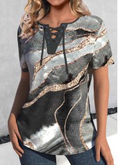 Dark Grey Marl Lace Up Marble Print T Shirt | thumb picture 