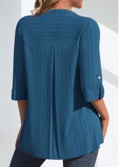 Peacock Blue Patchwork 3/4 Sleeve Split Neck Blouse | thumb picture 