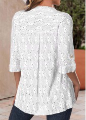 White Textured Fabric 3/4 Sleeve Split Neck Blouse | thumb picture 