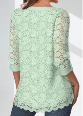 Light Green Lace 3/4 Sleeve V Neck Blouse | thumb picture 