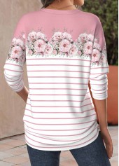 Plus Size Pink Patchwork Floral Print T Shirt | thumb picture 