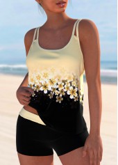Patchwork Floral Print Light Yellow Tankini Set | thumb picture 