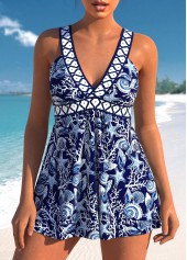 Patchwork Marine Life Print Navy Swimdress and Panty
