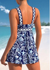 Patchwork Marine Life Print Navy Swimdress and Panty