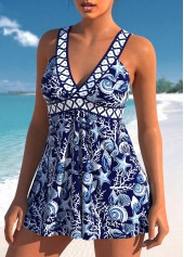 Patchwork Marine Life Print Navy Swimdress and Panty