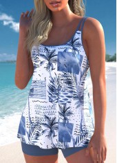 Lightweight Tropical Plants Print Dusty Blue Tankini Set | thumb picture 