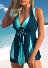Lace Up Marble Print Peacock Blue Tankini Set | thumb picture 