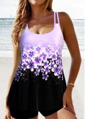 Patchwork Floral Print Light Purple Tankini Set | thumb picture 