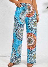 Neon Blue Pocket Tribal Print Elastic Waist Pants | thumb picture 