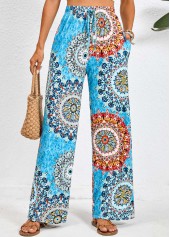 Neon Blue Pocket Tribal Print Elastic Waist Pants