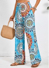 Neon Blue Pocket Tribal Print Elastic Waist Pants | thumb picture 