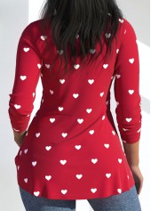 Red Twist Heart Print Long Sleeve T Shirt