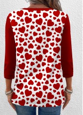 Wine Red Button Heart Print T Shirt | thumb picture 