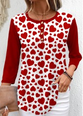 Wine Red Button Heart Print T Shirt | thumb picture 