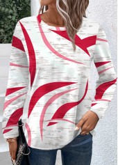 Red Lightweight Geometric Print Long Sleeve T Shirt | thumb picture 