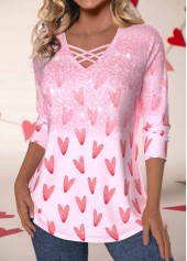 Valentine's Day Light Pink Criss Cross T Shirt | thumb picture 