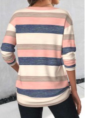 Light Pink Button Striped Long Sleeve T Shirt | thumb picture 