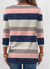 Multi Color Criss Cross Striped 3/4 Sleeve T Shirt