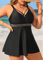 Plus Size Black Criss Cross Black Swimdress and Panty