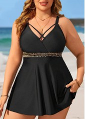 Plus Size Black Criss Cross Black Swimdress and Panty | thumb picture 