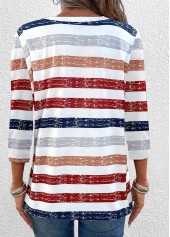 Red Button Plus Size Multi Stripe Print T Shirt | thumb picture 