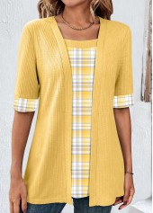 Plus Size Yellow Fake 2in1 Plaid T Shirt | thumb picture 