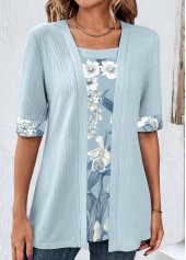 Light Blue Floral Print Fake Two Piece Twinset | thumb picture 