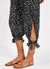 Black Split Ditsy Floral Print Jogger Elastic Waist Pants | thumb picture 