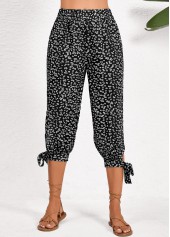 Black Split Ditsy Floral Print Jogger Elastic Waist Pants | thumb picture 