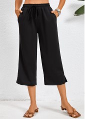 Black Pocket Elastic Waist High Waisted Pants
