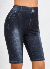 Denim Blue Skinny Elastic Waist High Waisted Shorts | thumb picture 