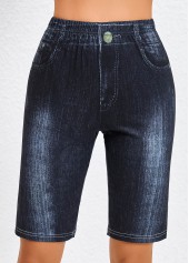 Denim Blue Skinny Elastic Waist High Waisted Shorts | thumb picture 