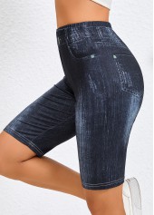 Denim Blue Skinny Elastic Waist High Waisted Shorts | thumb picture 