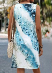 Light Blue Ombre Short Sleeveless Round Neck Shift Dress | thumb picture 