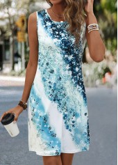Light Blue Ombre Short Sleeveless Round Neck Shift Dress | thumb picture 