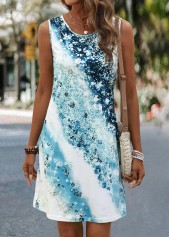 Light Blue Ombre Short Sleeveless Round Neck Shift Dress