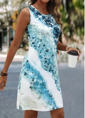 Light Blue Ombre Short Sleeveless Round Neck Shift Dress | thumb picture 
