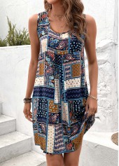Multi Color Patchwork Tribal Print Short A Line Dress | thumb picture 