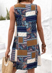 Multi Color Patchwork Tribal Print Short A Line Dress | thumb picture 
