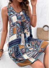Multi Color Patchwork Tribal Print Short A Line Dress | thumb picture 