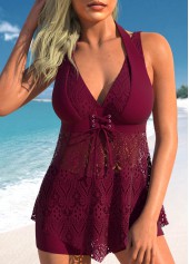 Lace Dark Reddish Purple Swimdress and Shorts