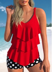 Handkerchief Hem Polka Dot Red Tankini Set