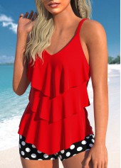 Handkerchief Hem Polka Dot Red Tankini Set | thumb picture 