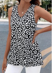 Black Geometric Print Sleeveless V Neck Tank Top | thumb picture 