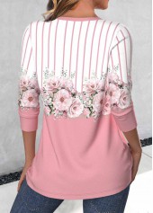 Pink Criss Cross Floral Print Long Sleeve T Shirt | thumb picture 